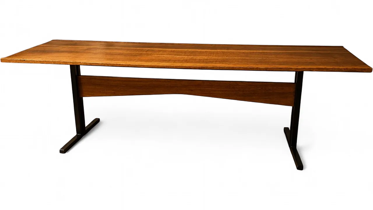 Rectangular coffee table with wooden top and black metal base, 1960s 11