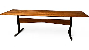 Rectangular coffee table with wooden top and black metal base, 1960s