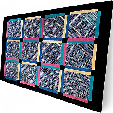 Rectangular black and colorful wool carpet by Missoni, 1980s