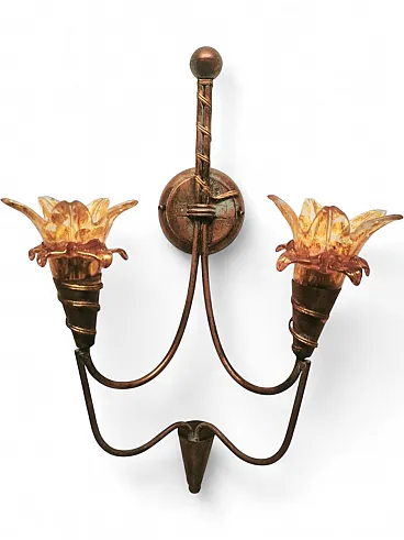 Two-light wall lamp with Murano glass, 1980s