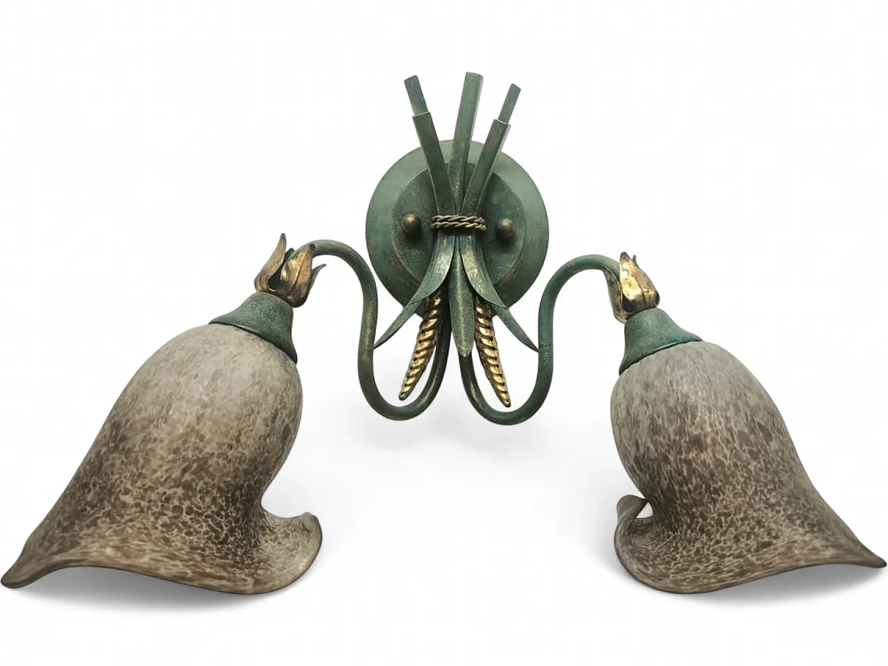 Two-Light wheat ear wall lamp with Murano glass, 1980s 10