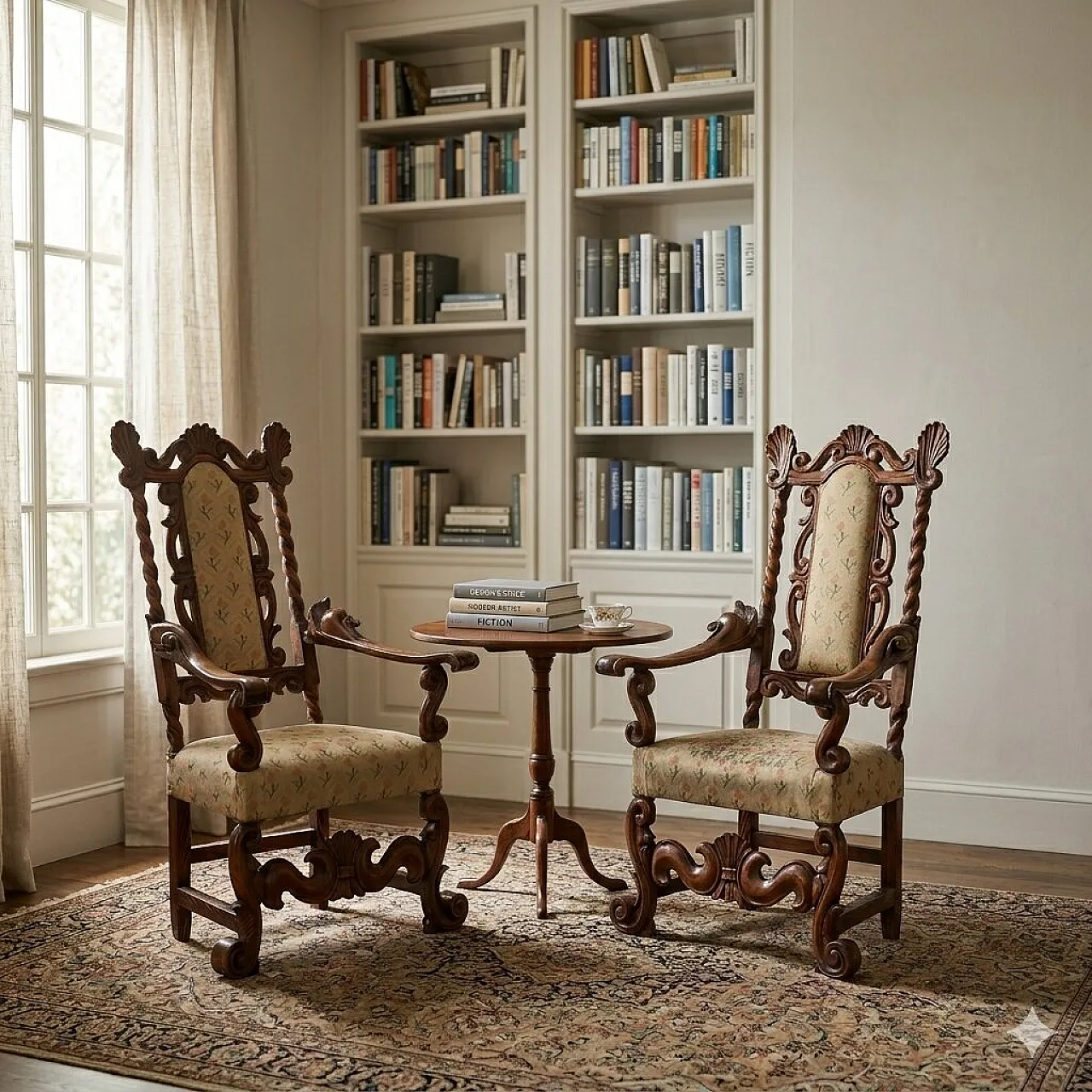 Pair of Baroque walnut armchairs, late 17th century 2