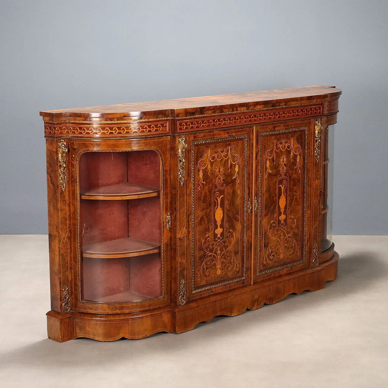 Walnut briar server with threads and inlays, 19th century 1