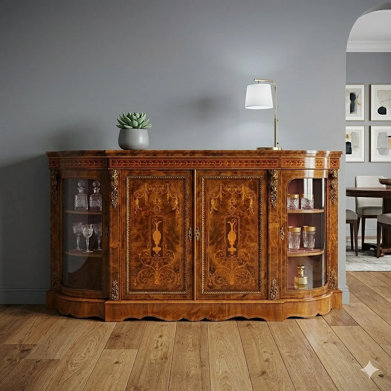 Walnut briar server with threads and inlays, 19th century 2