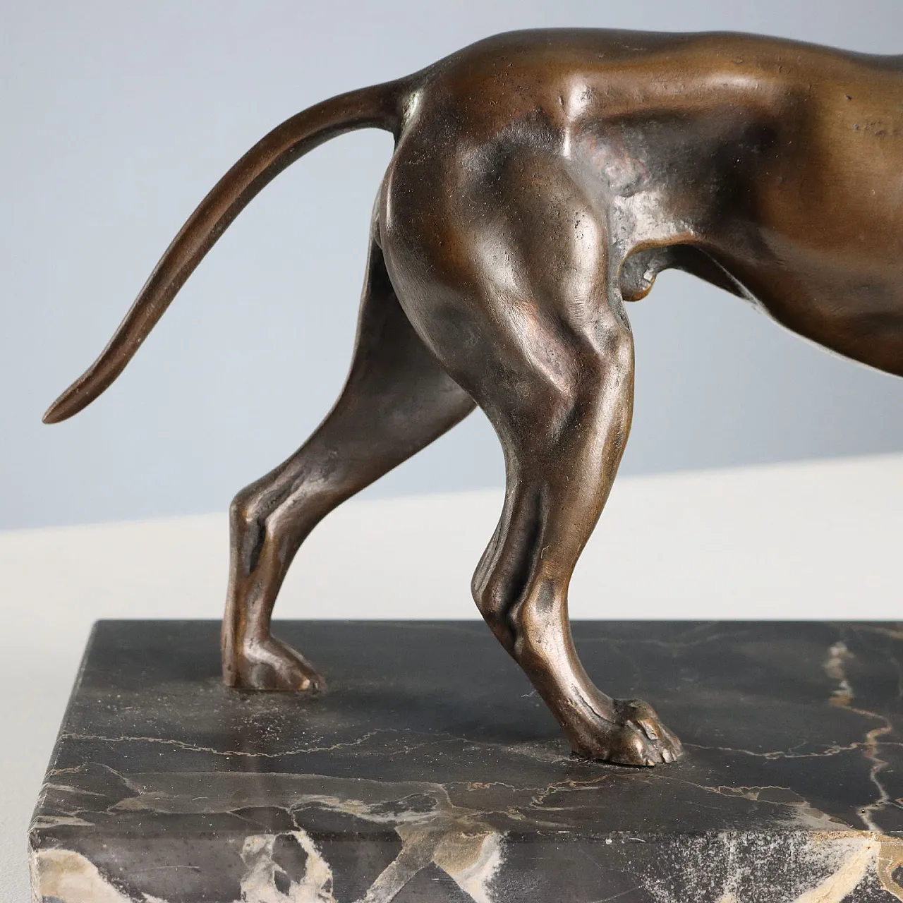 Bronze dog on black marble base, 20th century 5