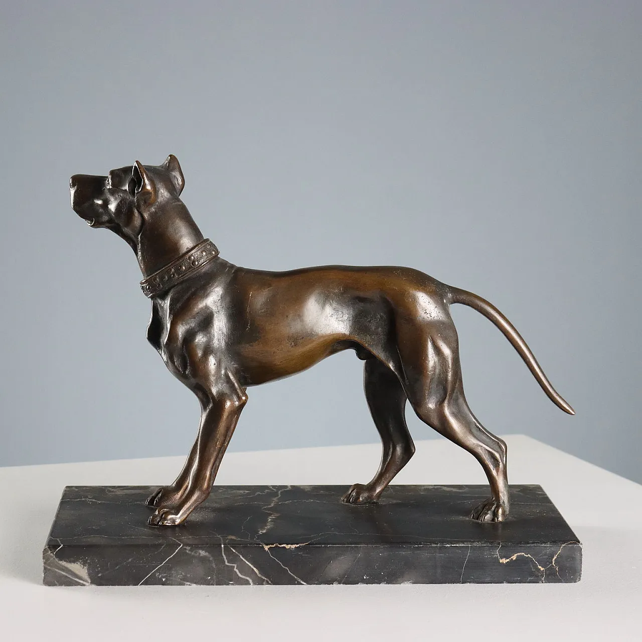 Bronze dog on black marble base, 20th century 6