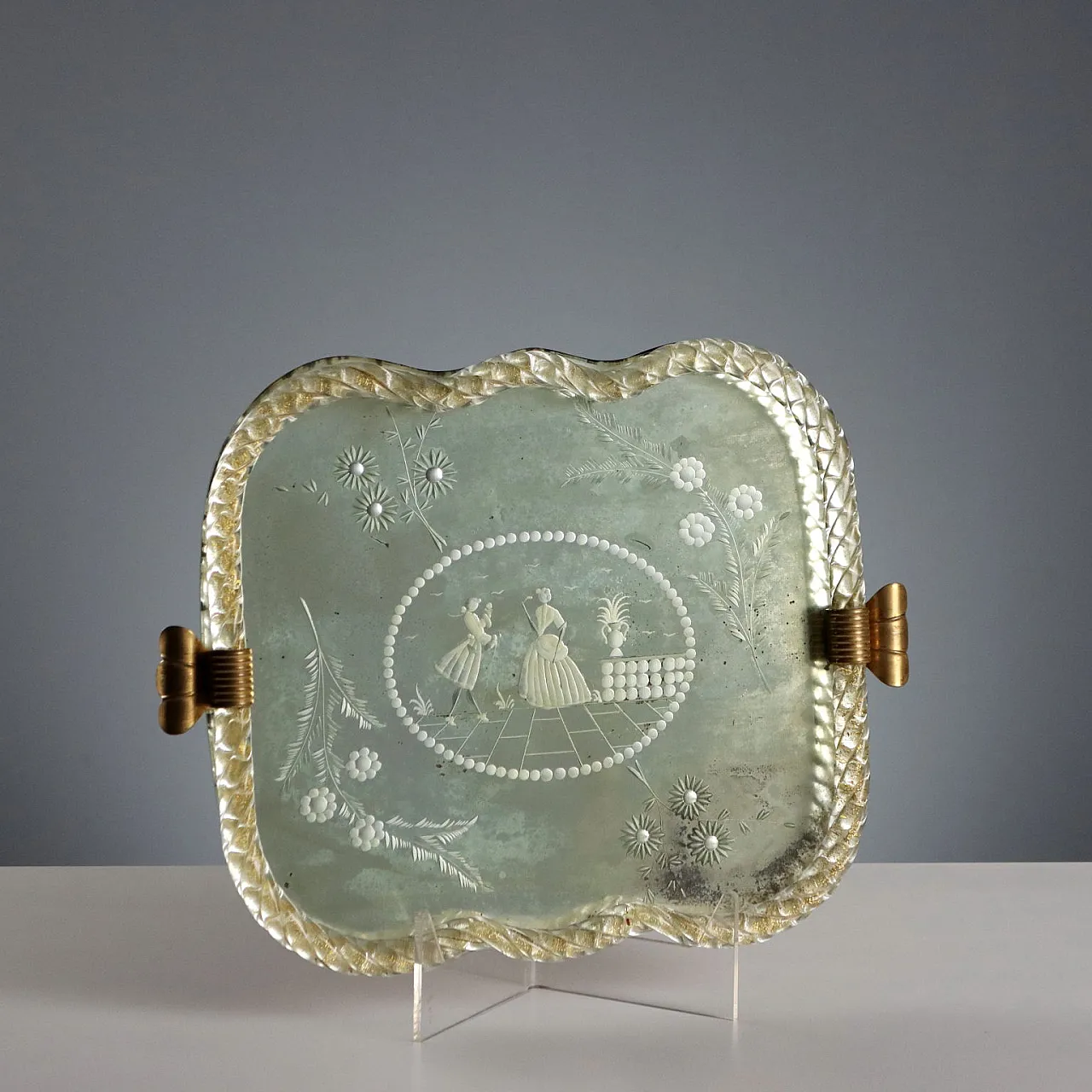 Vassoio a specchio inciso, Manifattura di Murano, '900 1