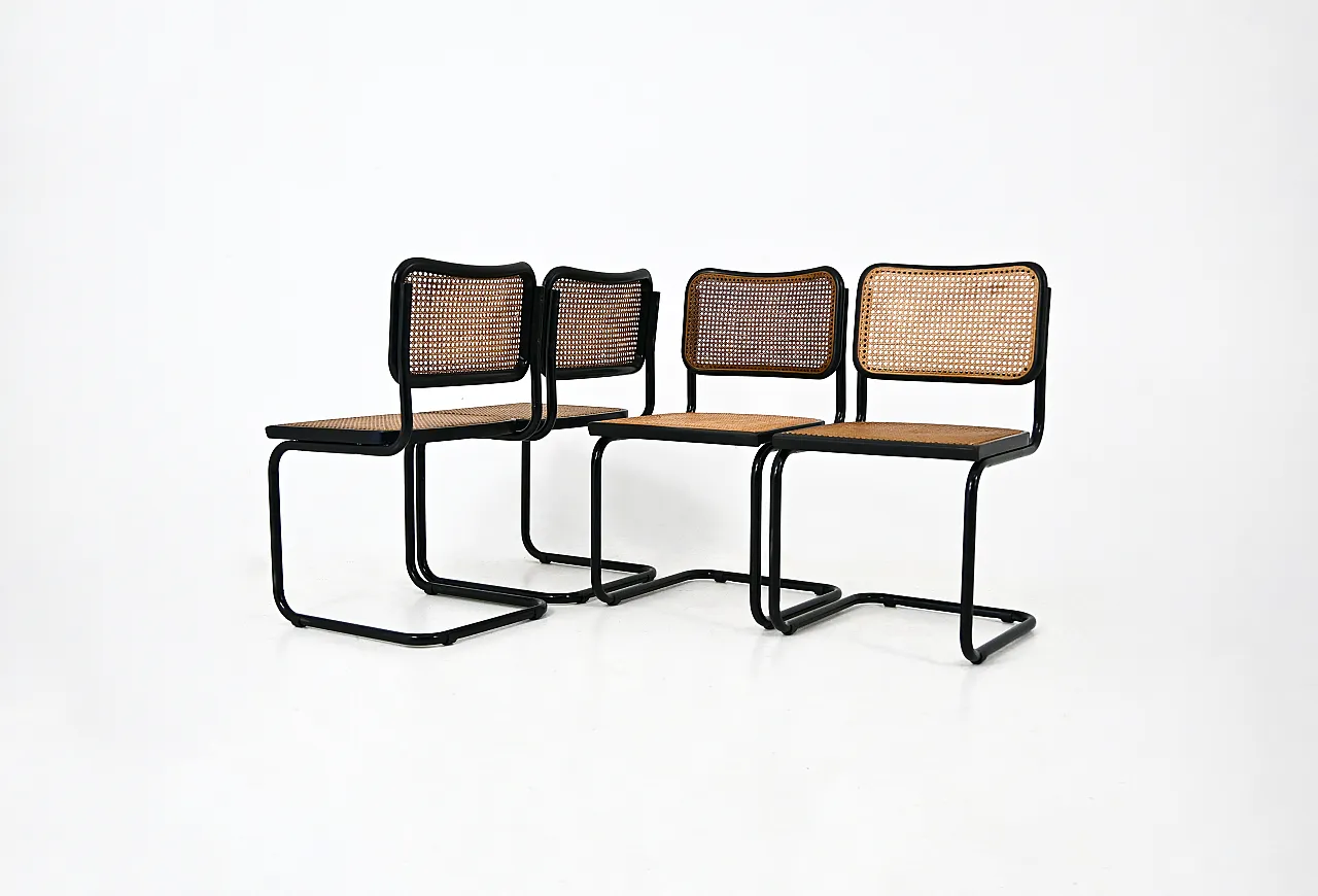 4 Sedie da pranzo All Black stile B32 di Marcel Breuer, anni '90 1