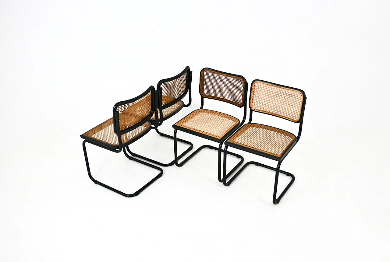 4 Sedie da pranzo All Black stile B32 di Marcel Breuer, anni '90 2