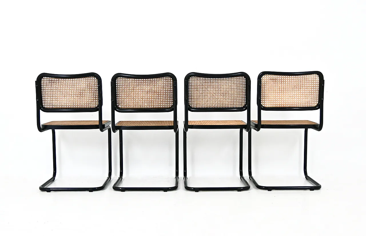 4 Sedie da pranzo All Black stile B32 di Marcel Breuer, anni '90 5