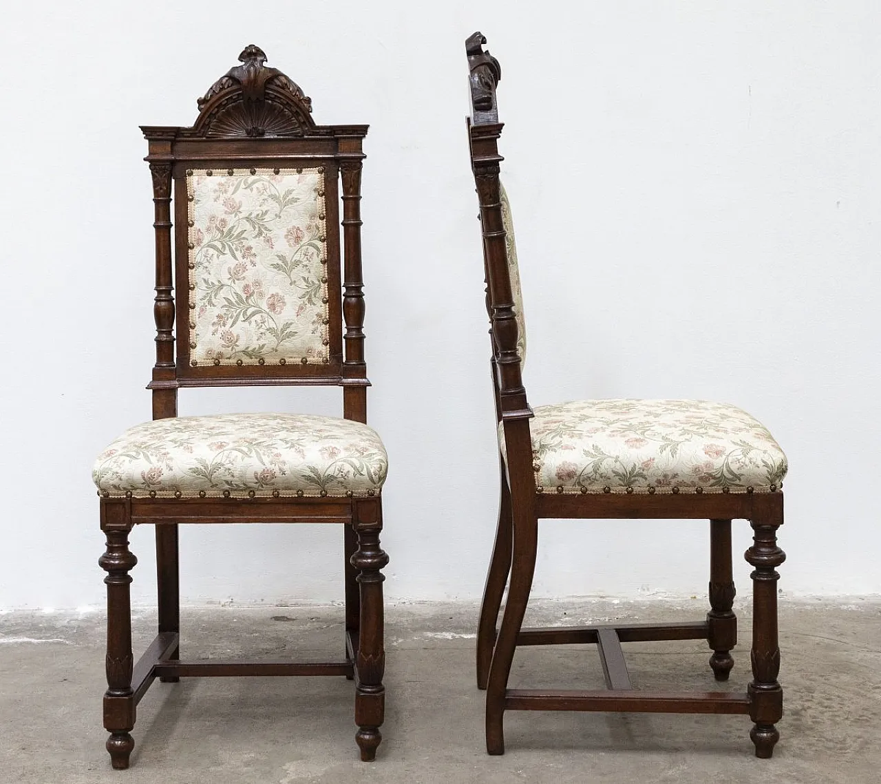 Pair of walnut chairs, late 19th century 8