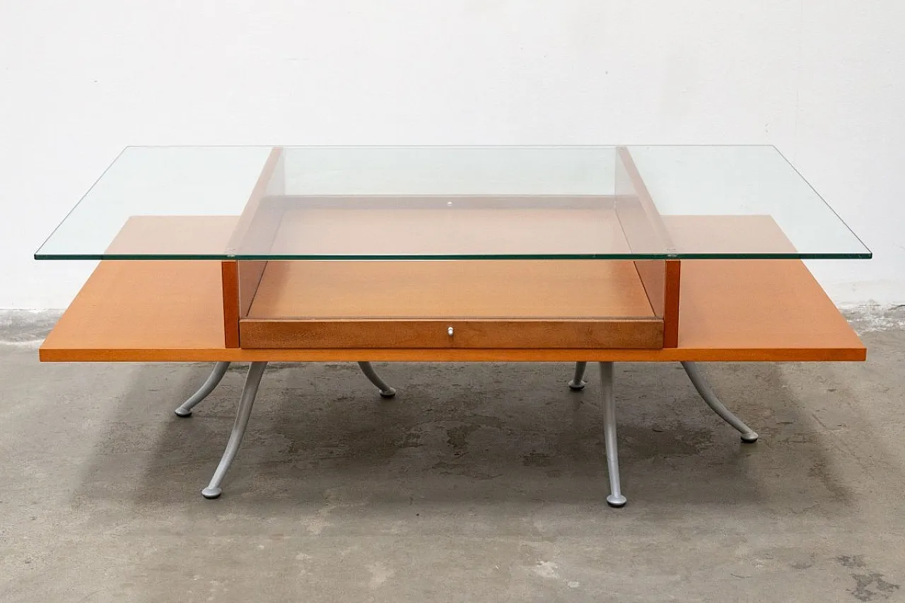 Wood and glass coffee table with Noticeboard drawer, 2000s 1