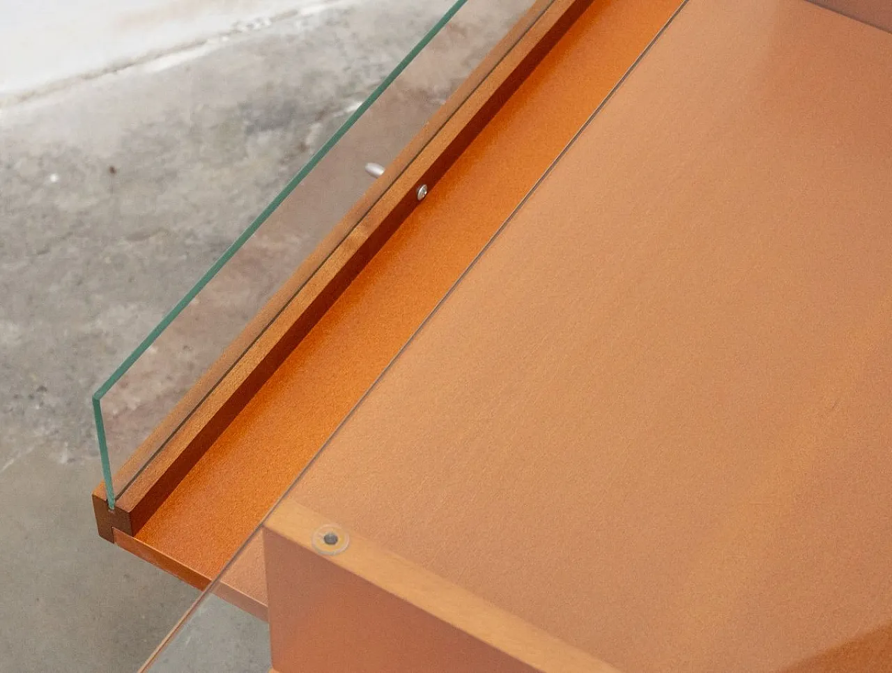 Wood and glass coffee table with Noticeboard drawer, 2000s 2