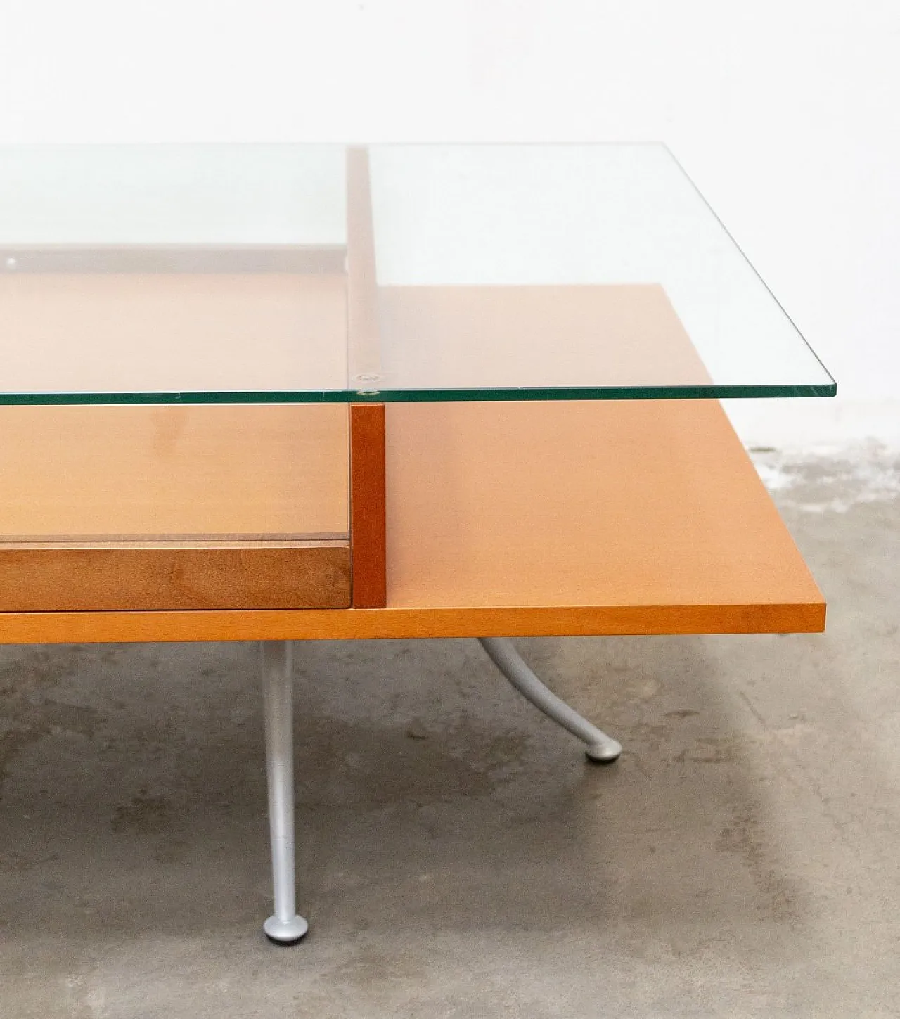 Wood and glass coffee table with Noticeboard drawer, 2000s 5