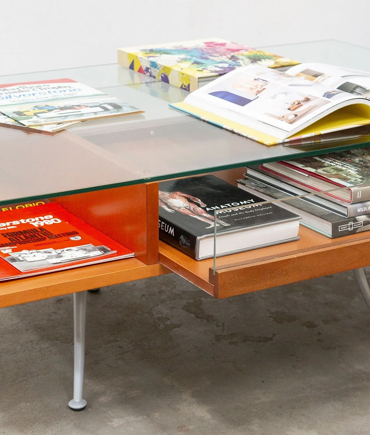 Wood and glass coffee table with Noticeboard drawer, 2000s 6