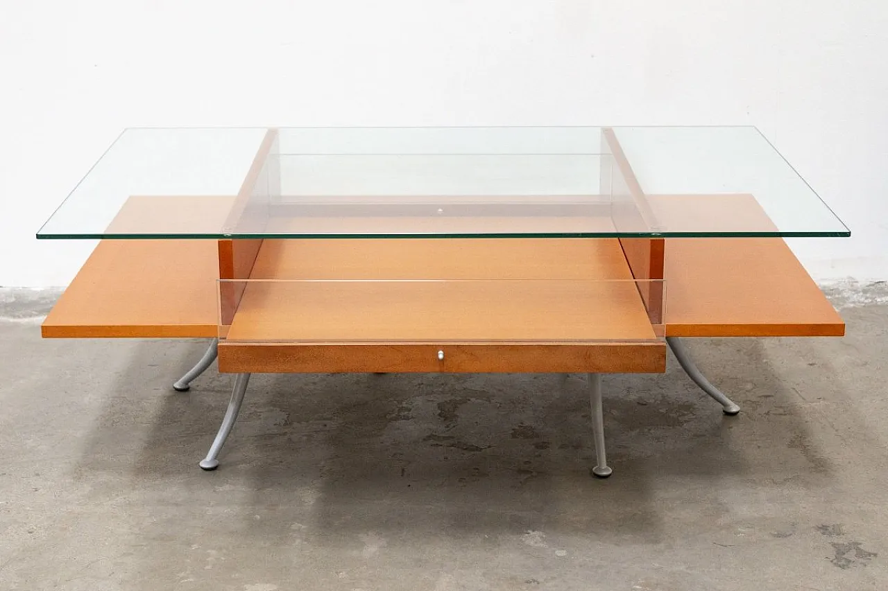 Wood and glass coffee table with Noticeboard drawer, 2000s 7