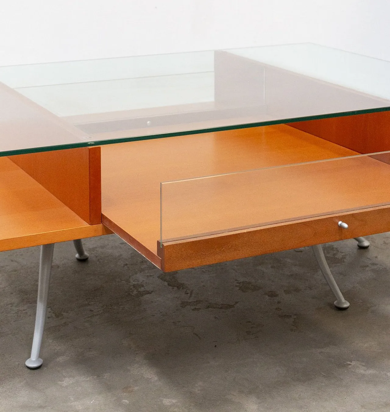 Wood and glass coffee table with Noticeboard drawer, 2000s 8
