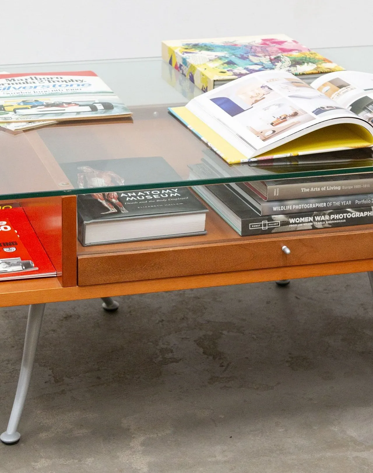 Wood and glass coffee table with Noticeboard drawer, 2000s 9