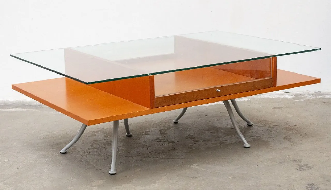 Wood and glass coffee table with Noticeboard drawer, 2000s 11