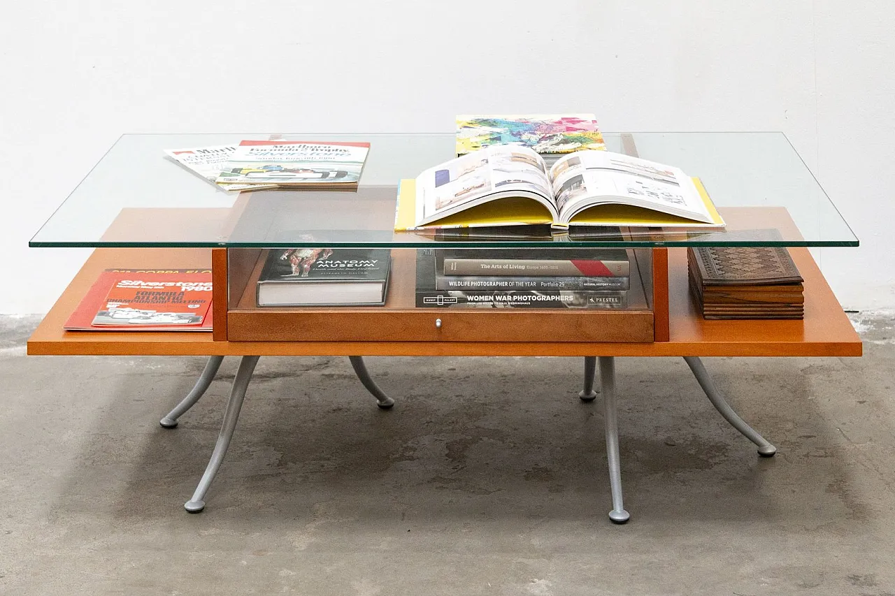 Wood and glass coffee table with Noticeboard drawer, 2000s 12