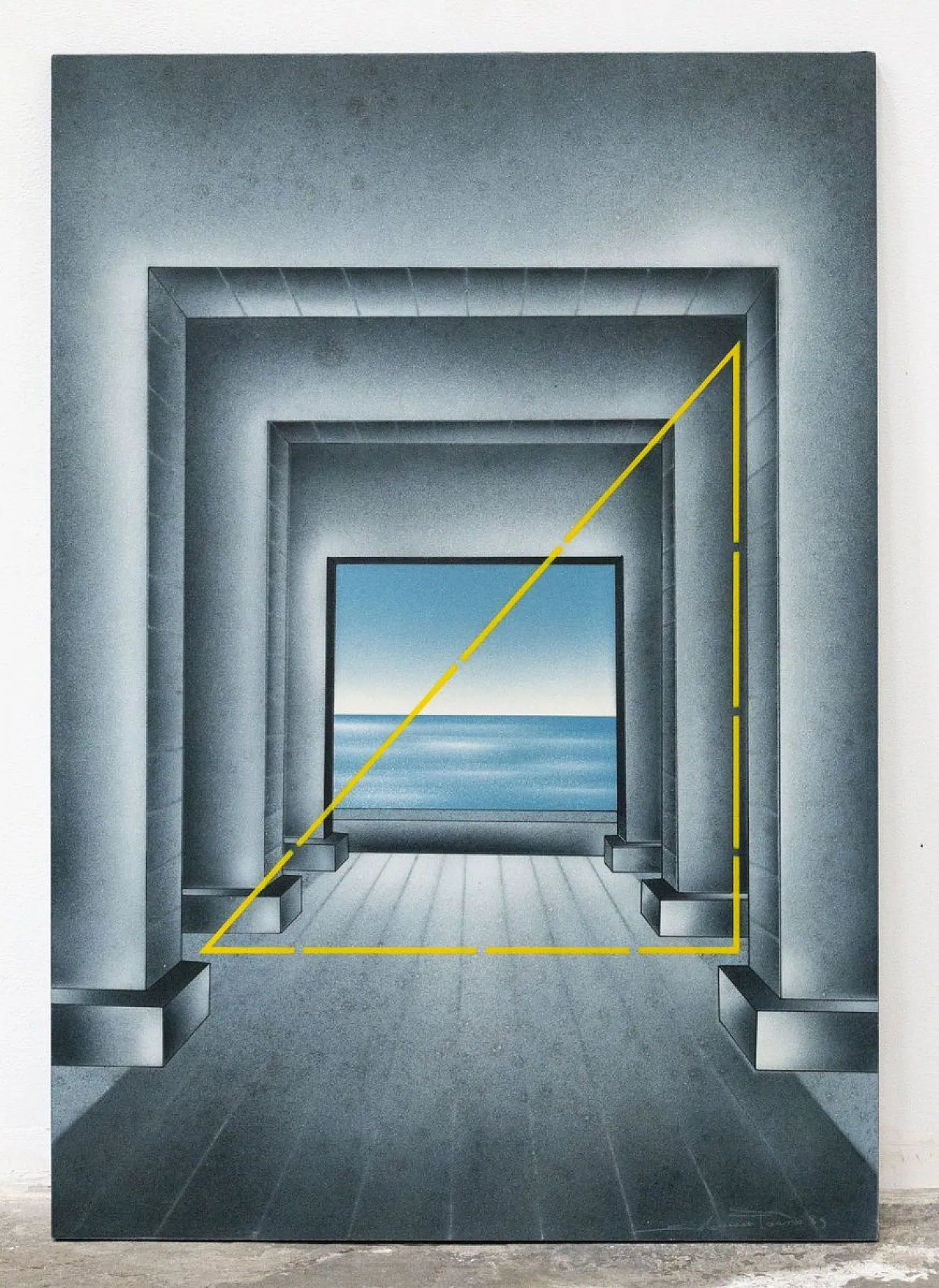 Fausto Salomoni, Composizione, pittura su tavola, anni '80 1
