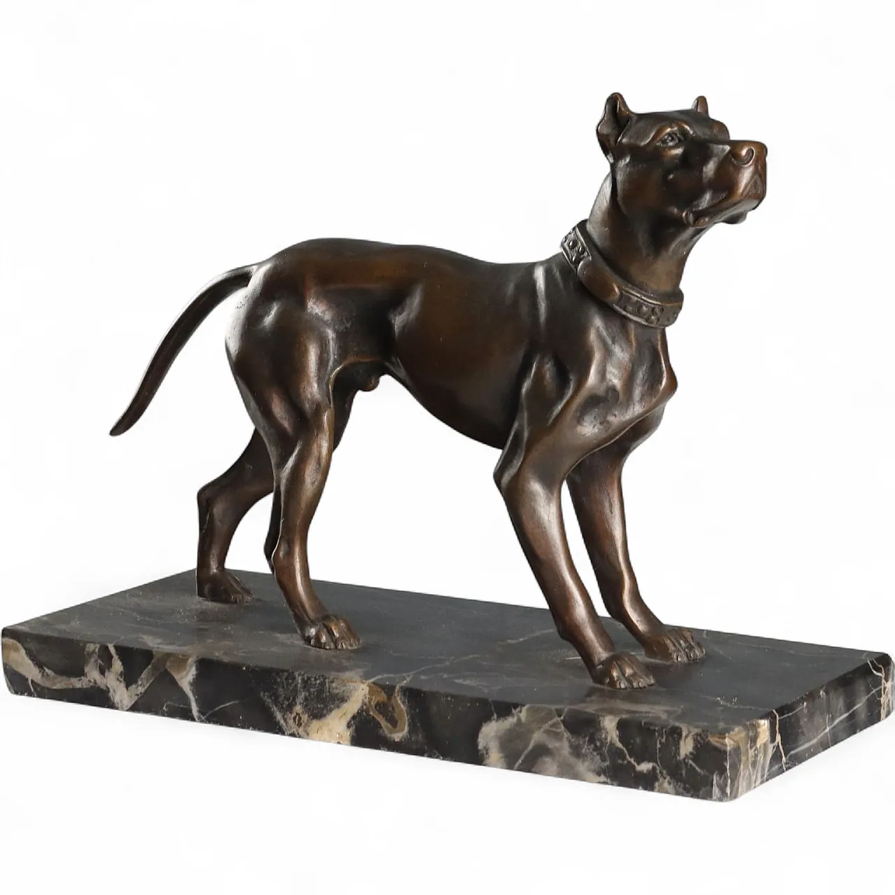 Bronze dog on black marble base, 20th century 8