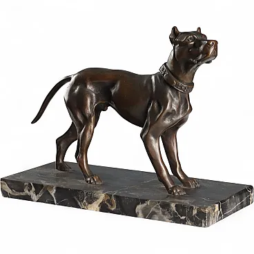 Bronze dog on black marble base, 20th century