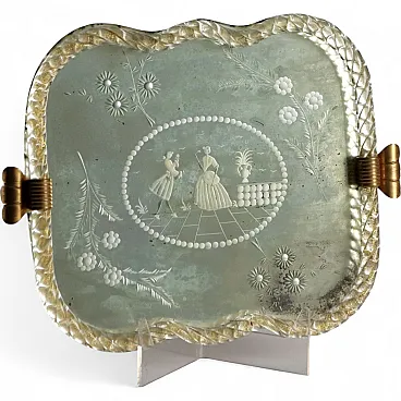 Engraved mirror tray, Murano Manufacture, 20th century