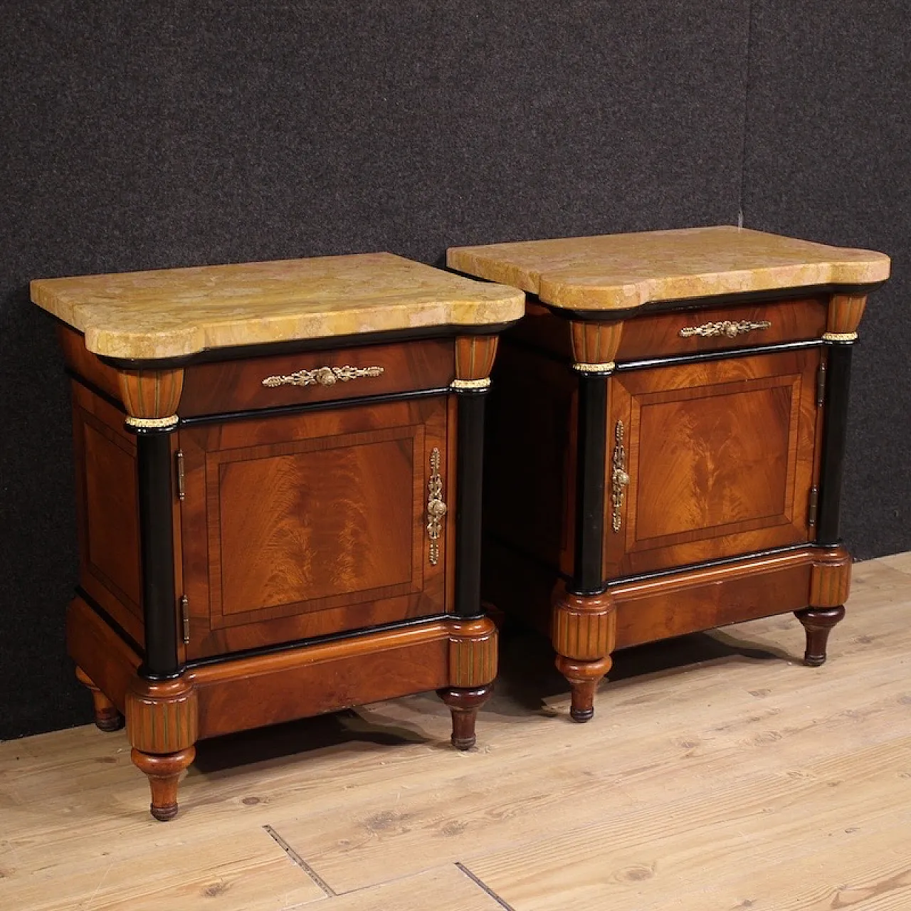 Pair of Italian bedside tables marble top, 20th century 1