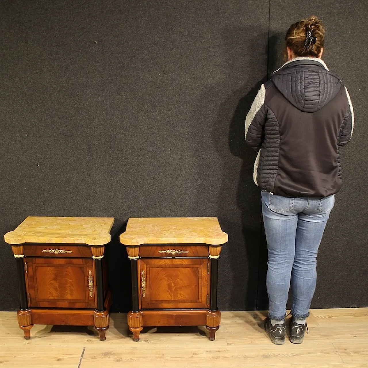 Pair of Italian bedside tables marble top, 20th century 2