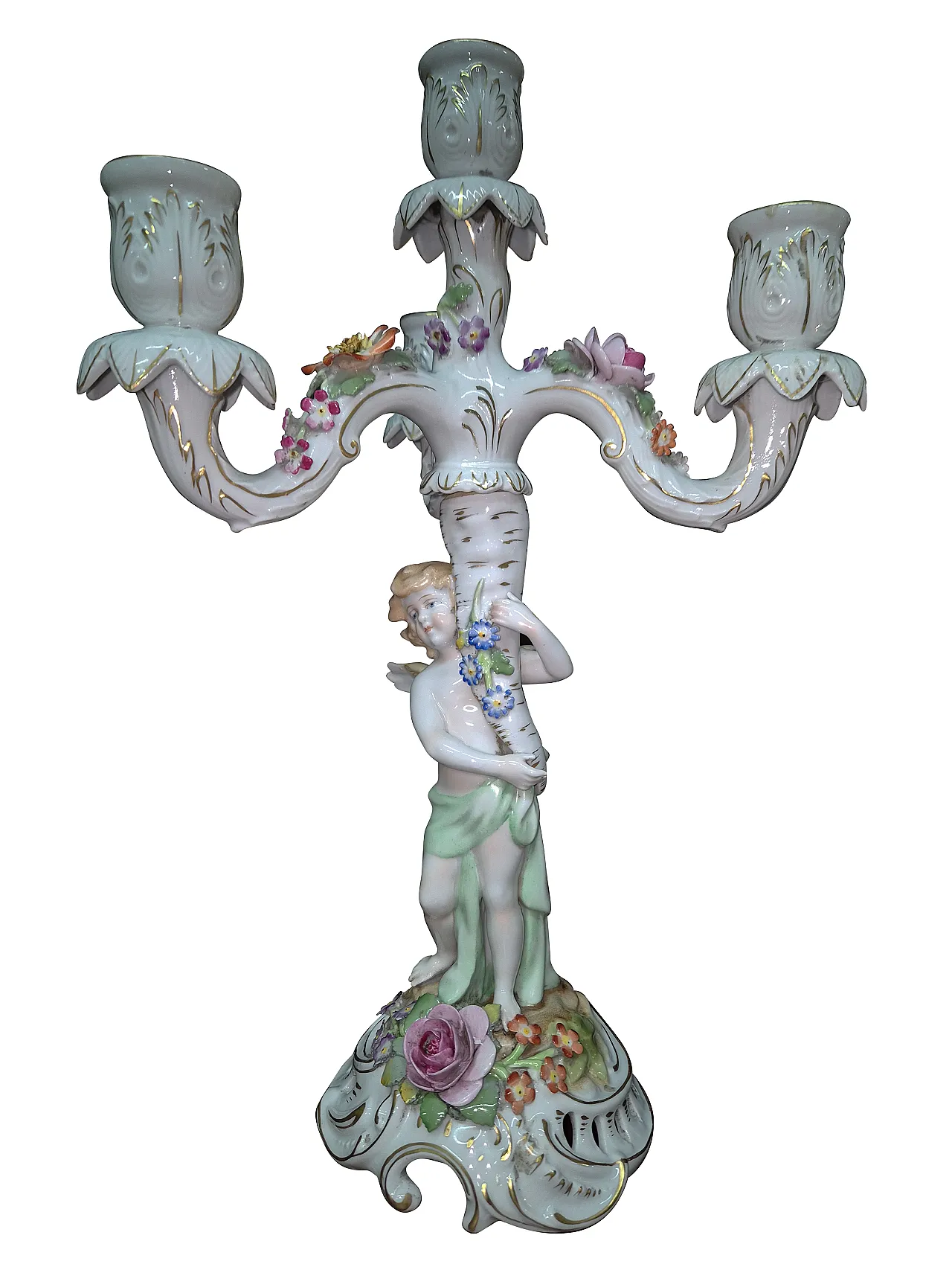 Coppia di candelabri in porcellana Capodimonte, metà secolo XX 2