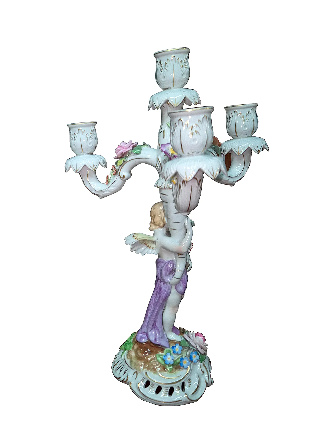 Coppia di candelabri in porcellana Capodimonte, metà secolo XX 8