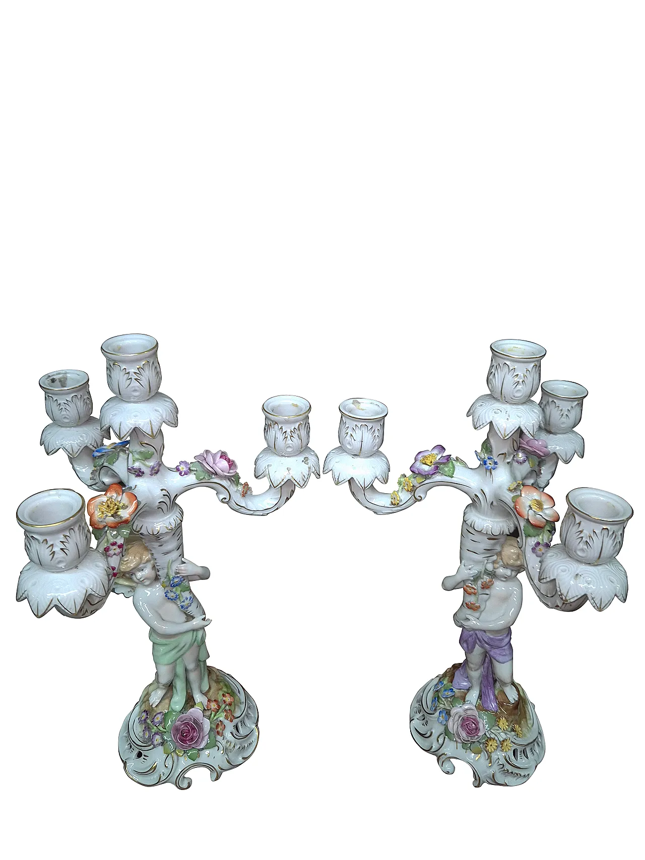Coppia di candelabri in porcellana Capodimonte, metà secolo XX 15