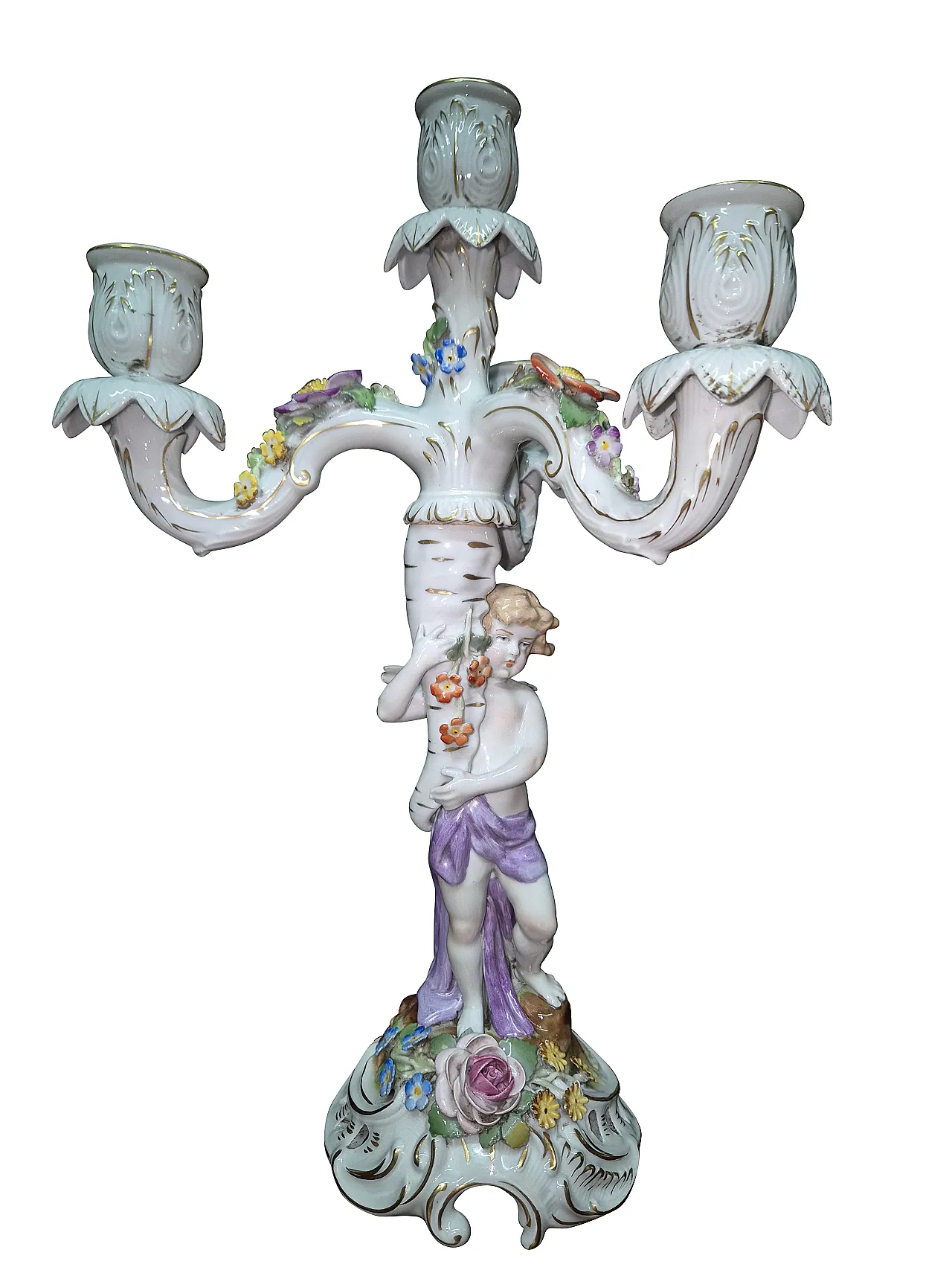 Coppia di candelabri in porcellana Capodimonte, metà secolo XX 16