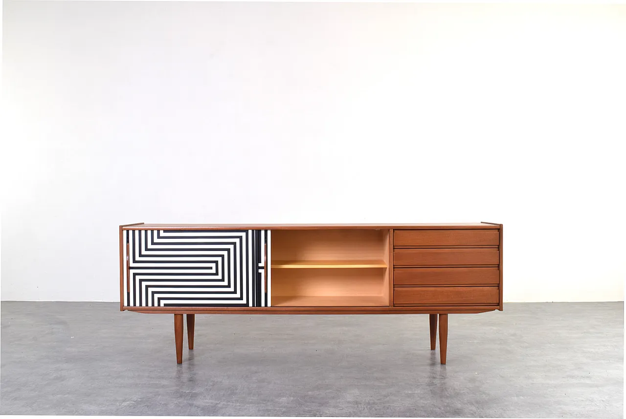 Mid-Century Op-Art Hand-Painted Danih Teak Sideboard, 1960s 2
