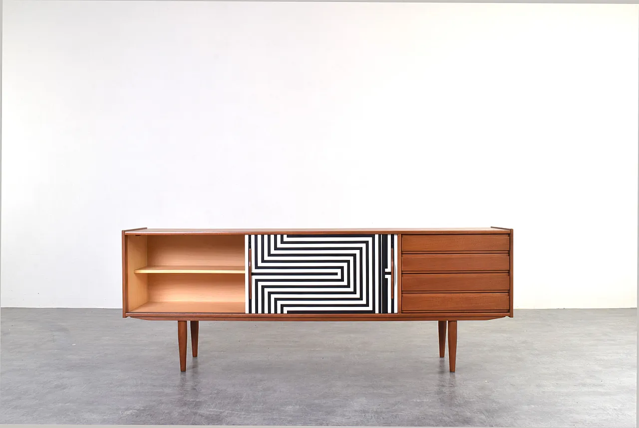 Mid-Century Op-Art Hand-Painted Danih Teak Sideboard, 1960s 3