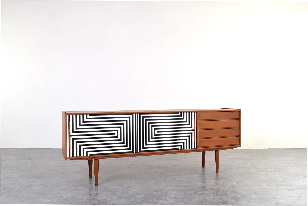 Mid-Century Op-Art Hand-Painted Danih Teak Sideboard, 1960s 4