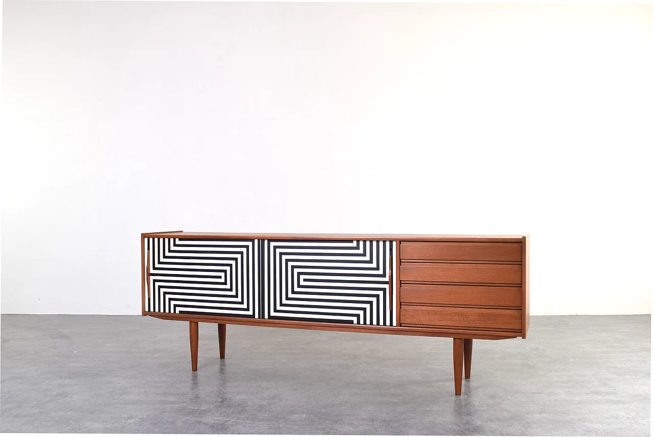 Mid-Century Op-Art Hand-Painted Danih Teak Sideboard, 1960s 5