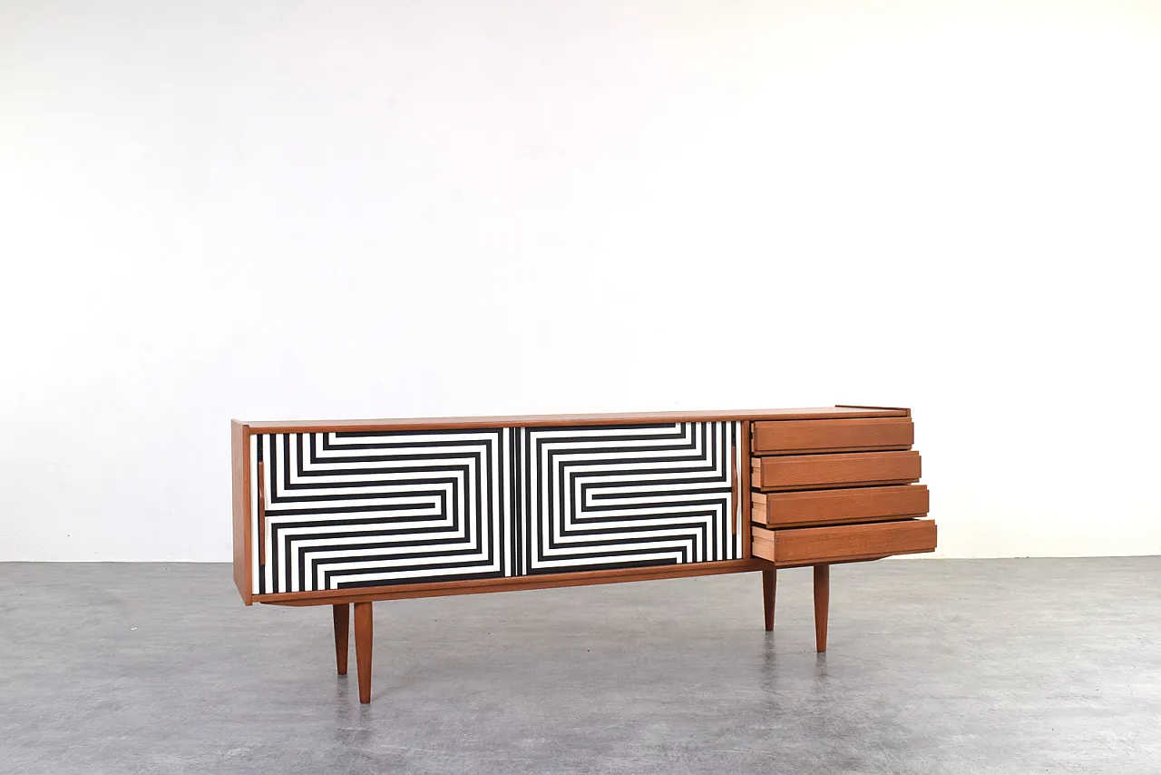 Mid-Century Op-Art Hand-Painted Danih Teak Sideboard, 1960s 6