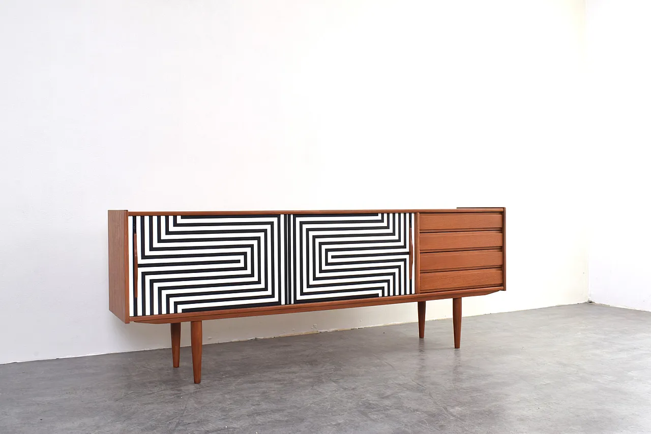 Mid-Century Op-Art Hand-Painted Danih Teak Sideboard, 1960s 7