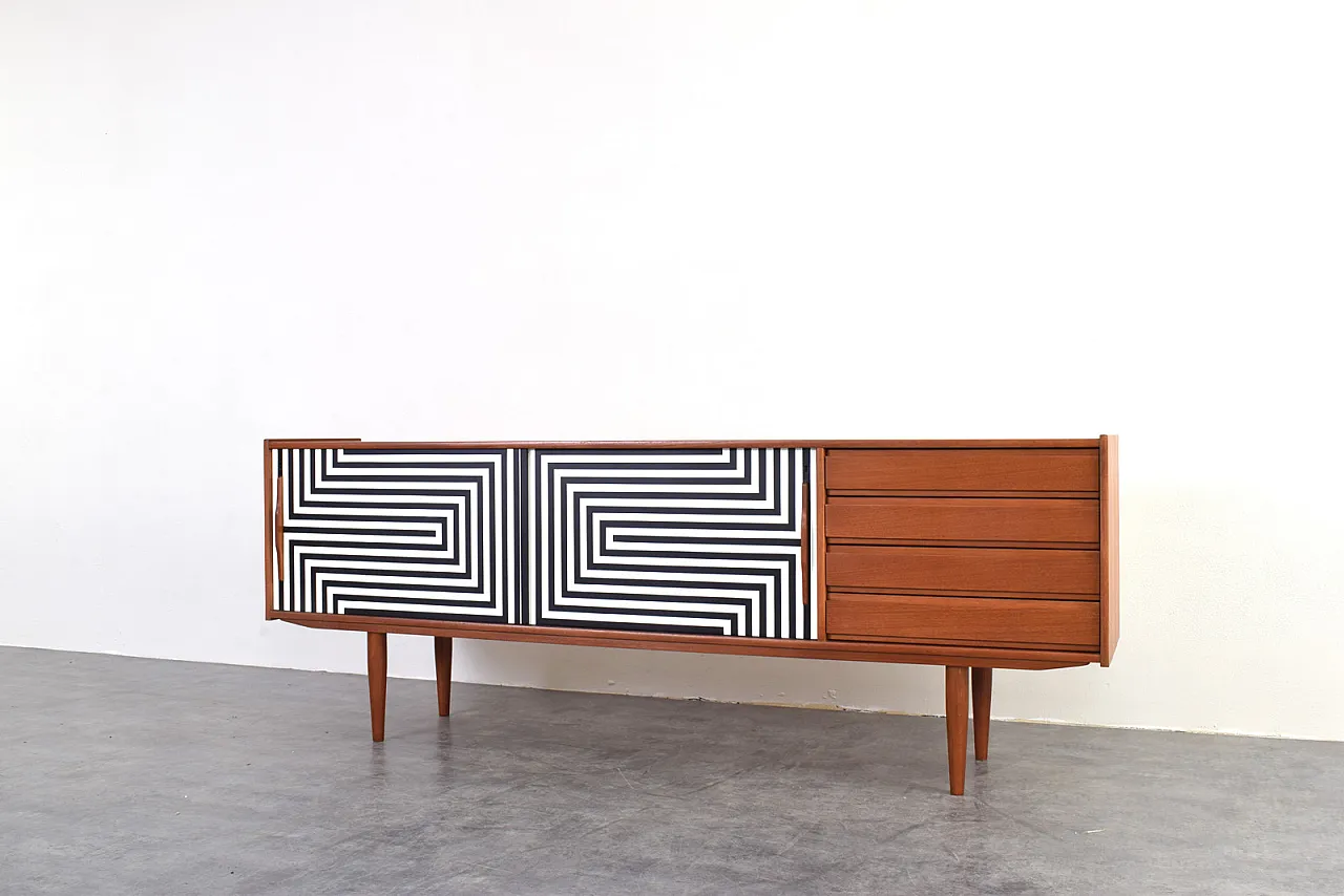 Mid-Century Op-Art Hand-Painted Danih Teak Sideboard, 1960s 8