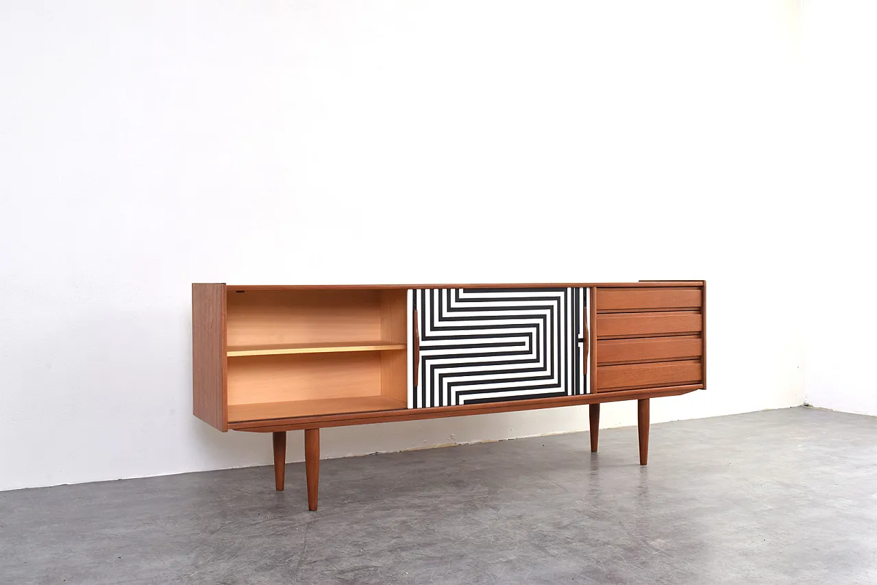 Mid-Century Op-Art Hand-Painted Danih Teak Sideboard, 1960s 9
