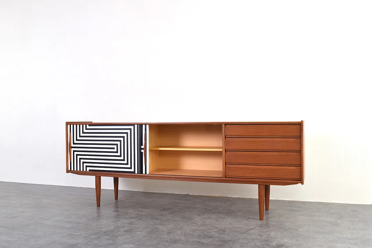Mid-Century Op-Art Hand-Painted Danih Teak Sideboard, 1960s 10