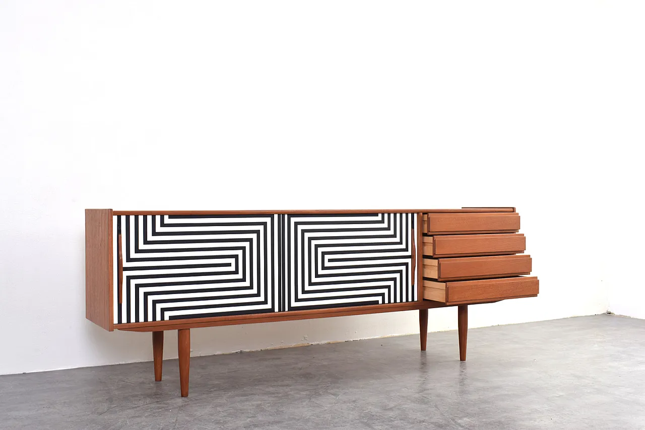 Mid-Century Op-Art Hand-Painted Danih Teak Sideboard, 1960s 11