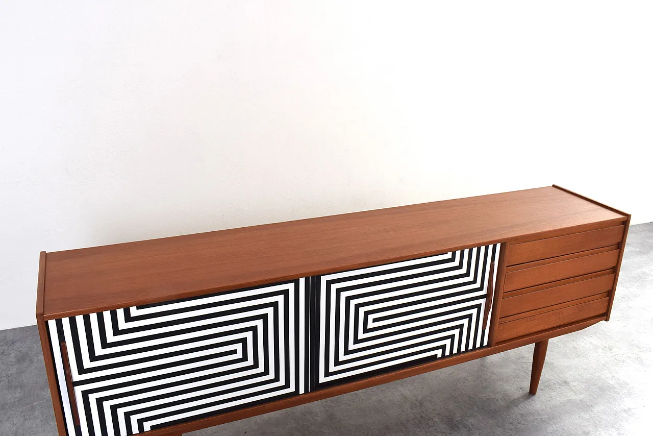 Mid-Century Op-Art Hand-Painted Danih Teak Sideboard, 1960s 13