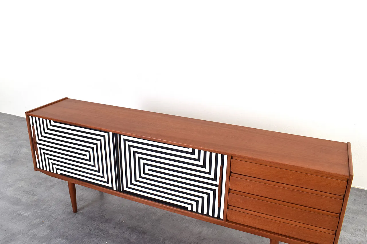 Mid-Century Op-Art Hand-Painted Danih Teak Sideboard, 1960s 14