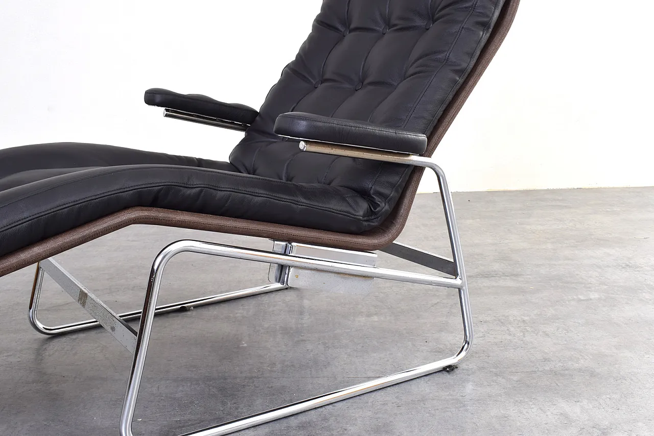 Bauhaus Leather and Chrome Fenix Chaise Lounge by Sam Larsson Dux 9