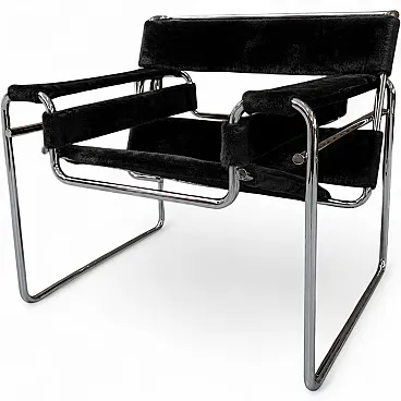 Poltrona B3 Wassilly di Knoll Studio in Cuoio e Pelo Nero, anni 2000