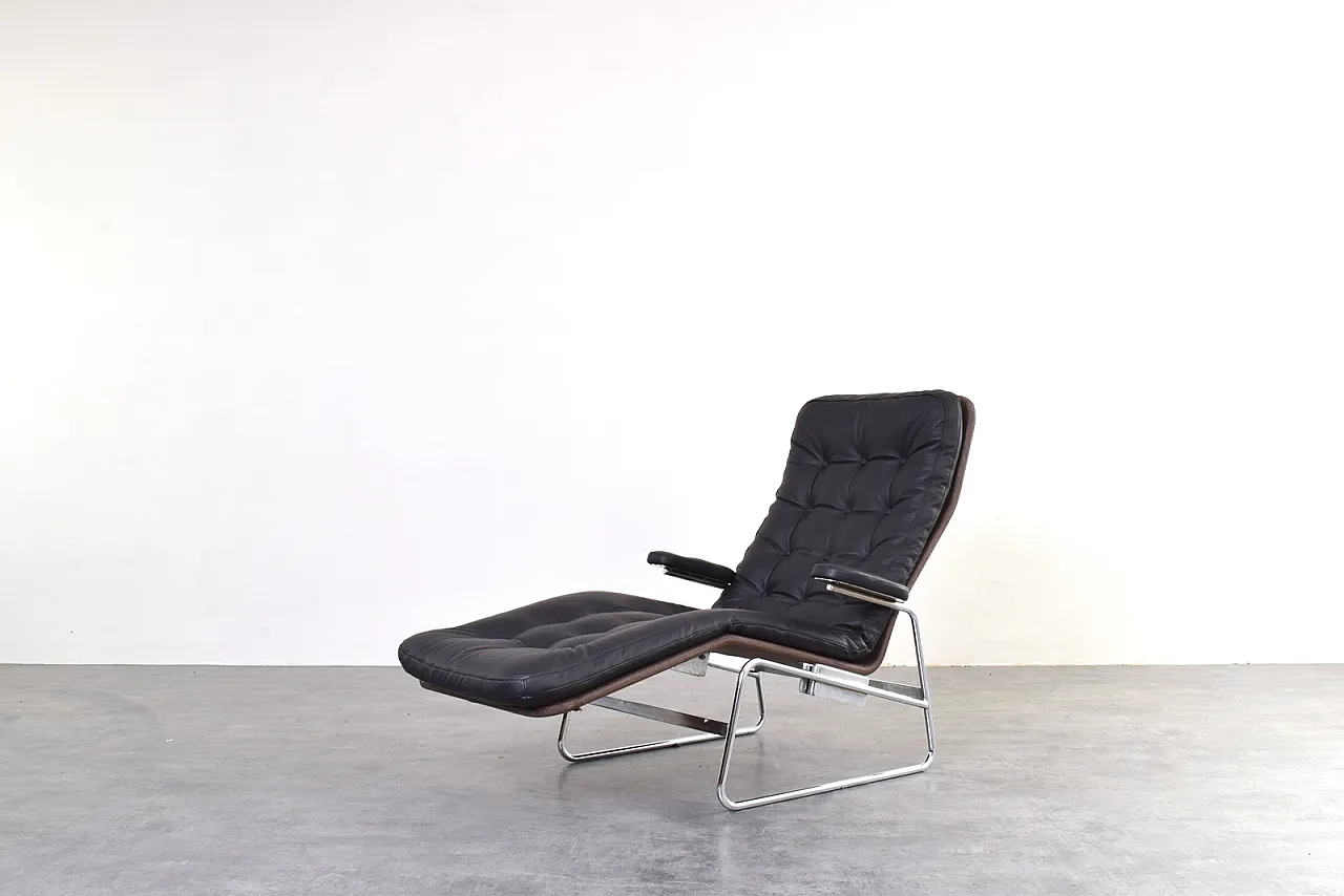 Bauhaus Leather and Chrome Fenix Chaise Lounge by Sam Larsson Dux 2
