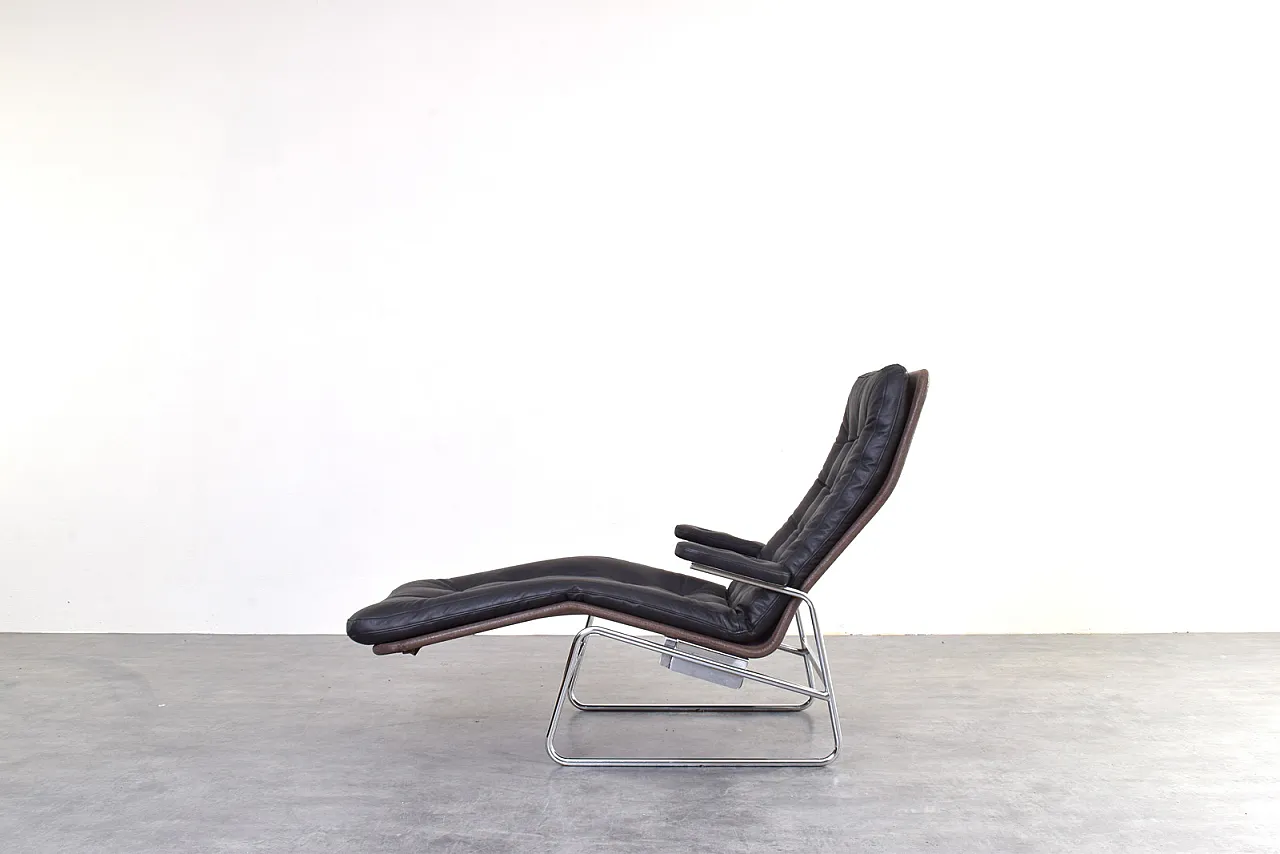 Bauhaus Leather and Chrome Fenix Chaise Lounge by Sam Larsson Dux 6